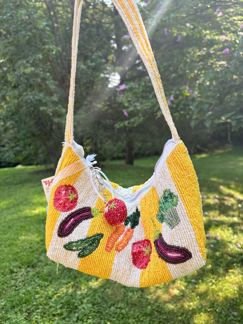 NWT Handcrafted Beaded Vegetable Stripe Bag TJ Maxx